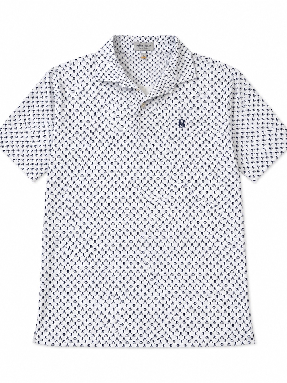 Peter Millar Summer Comfort Polo Men’s XL Skull Crossbones Golf Shirt White Navy